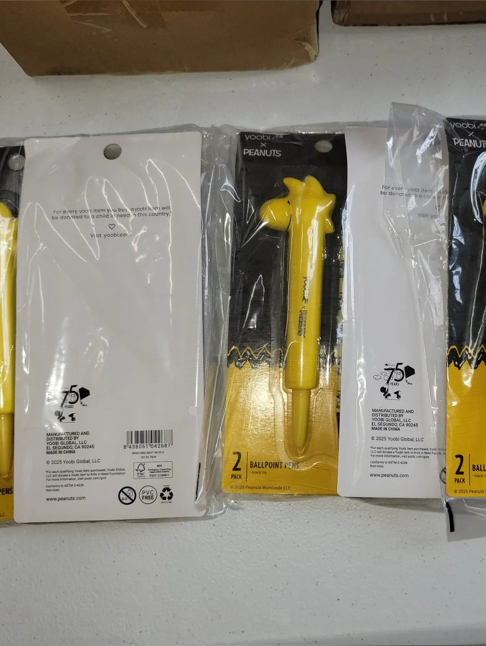 Yoobi Yellow Woodstock Peanuts Ballpoint Pen Set. 4pkg. Bundle. New Sealed Pkgs